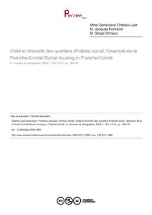 Unité et diversité des quartiers d habitat social, l exemple de la Franche-Comté//Social housing in Franche-Comté - article ; n°612 ; vol.109, pg 188-197