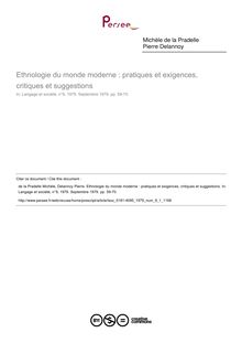 Ethnologie du monde moderne : pratiques et exigences, critiques et suggestions - article ; n°1 ; vol.9, pg 59-70