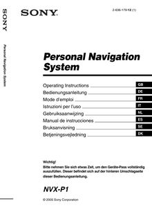 Notice Navigation Sony  NVX-P1