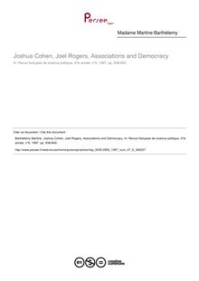 Joshua Cohen, Joel Rogers, Associations and Democracy  ; n°6 ; vol.47, pg 838-840