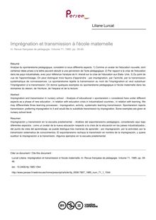 Imprégnation et transmission à l école maternelle - article ; n°1 ; vol.71, pg 39-46