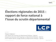 Elections régionales 2015 : rapport de force national à l issue du scrutin départemental