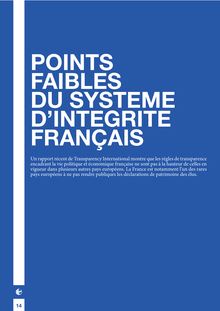 Transparency International : Points faibles du système d intégrité Français