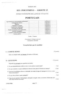 Portugais 2003 BTS Étude et économie de la construction