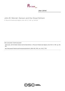 John B. Morrall. Gerson and the Great Schism  ; n°2 ; vol.160, pg 243-244