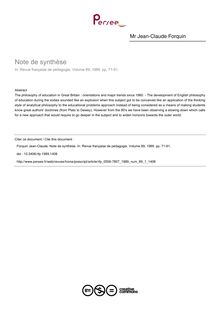 Note de synthèse - article ; n°1 ; vol.89, pg 71-91