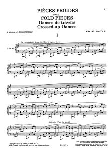 Partition , Danses de travers (3 pièces), Pièces froides, Cold Pieces par Erik Satie