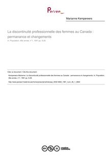 La discontinuité professionnelle des femmes au Canada : permanance et changements - article ; n°1 ; vol.46, pg 9-28