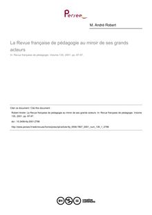La Revue française de pédagogie au miroir de ses grands acteurs - article ; n°1 ; vol.135, pg 87-97