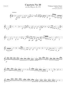 Partition violon II, corde quatuor No.10, C major, Mozart, Wolfgang Amadeus
