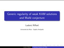 Generic regularity of weak KAM solutions and Man˜e conjecture