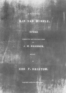 Partition Cover Page, Rip Van Winkle, Op.22, Bristow, George Frederick