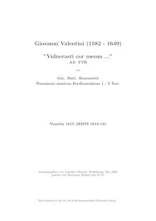 Partition complète, Vulnerasti cor meum, Valentini, Giovanni