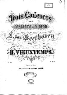 Partition 3 Cadenzas, violon Concerto, D Major, Beethoven, Ludwig van par Ludwig van Beethoven