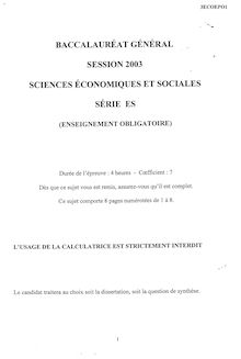 Sujet du bac ES 2003: Sciences Economiques Obligatoire