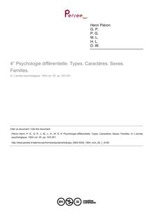Psychologie différentielle. Types. Caractères. Sexes. Familles. - compte-rendu ; n°1 ; vol.25, pg 333-351
