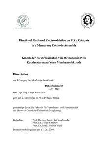 Kinetics of methanol electrooxidation on PtRu catalysts in a membrane electrode assembly [Elektronische Ressource] = Kinetik der Elektrooxidation von Methanol an PtRu Katalysatoren auf einer Membranelektrode / von Tanja Vidakovic
