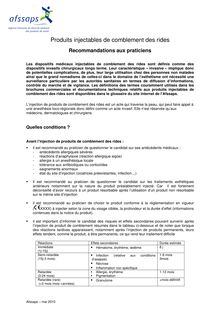 Produits de comblement des rides - Recommandations de l’Afssaps sur les produits injectables de comblement des rides ( 2010 ) - Recommandations pour le praticien et le public