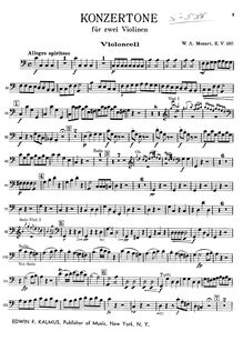 Partition violoncelles, Concertone, Concertone No.2, C major, Mozart, Wolfgang Amadeus