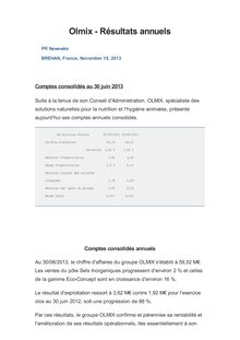 Olmix - Résultats annuels
