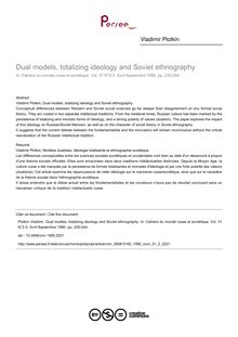 Dual models, totalizing ideology and Soviet ethnography - article ; n°2 ; vol.31, pg 235-244