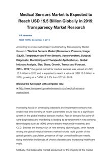 Medical Sensors Market is Expected to Reach USD 15.5 Billion Globally in 2019: Transparency Market Research