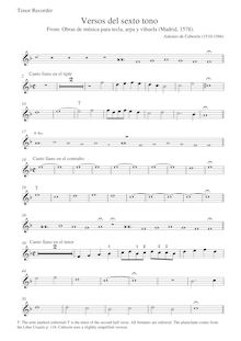 Partition ténor enregistrement , Versos del sexto tono, Keyboard instrument