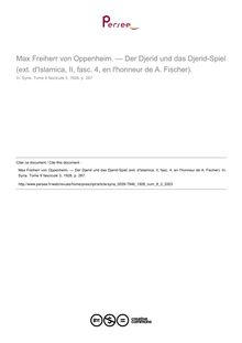 Max Freiherr von Oppenheim. — Der Djerid und das Djerid-Spiel (ext. d Islamica, II, fasc. 4, en l honneur de A. Fischer).  ; n°3 ; vol.9, pg 267-267