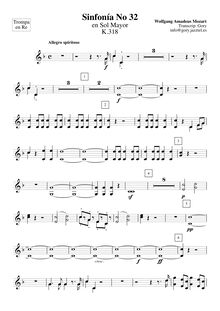 Partition cornes 1, 2 (en D), Symphony No.32, Overture, G major