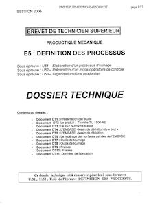 Elaboration d un processus d usinage 2006 BTS Productique mécanique
