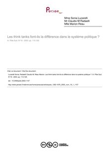Les think tanks font-ils la différence dans le système politique ? - article ; n°1 ; vol.19, pg 113-129