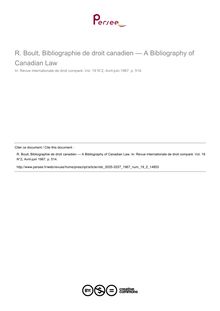 R. Boult, Bibliographie de droit canadien — A Bibliography of Canadian Law - note biblio ; n°2 ; vol.19, pg 514-514