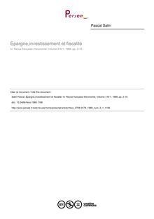Épargne,investissement et fiscalité - article ; n°1 ; vol.3, pg 2-19