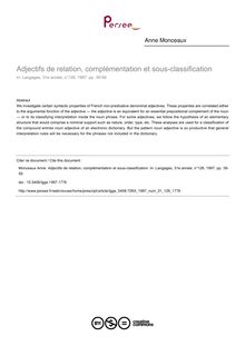 Adjectifs de relation, complémentation et sous-classification - article ; n°126 ; vol.31, pg 39-59