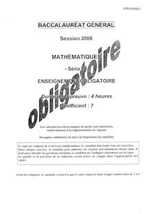 Mathématiques 2006 Scientifique Baccalauréat général