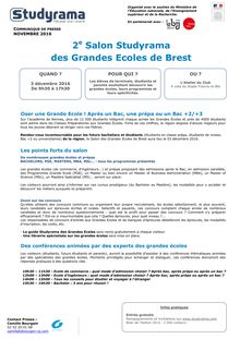 Studyrama organise le 2e Salon Grandes Ecoles (Commerce, Ingénieurs) à Brest, le 03 décembre 2016
