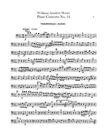 Partition violoncelles / Double Basses, Piano Concerto No.14, Piano Concerto No.14 par Wolfgang Amadeus Mozart