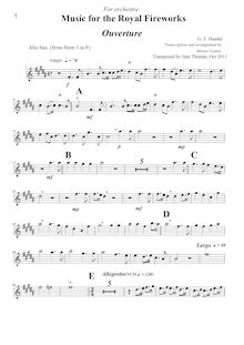 Partition Alto Sax (alternate pour cor 1), Music pour pour Royal Fireworks
