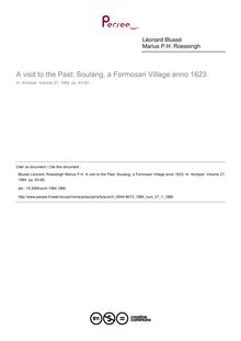 A visit to the Past: Soulang, a Formosan Village anno 1623 - article ; n°1 ; vol.27, pg 63-80