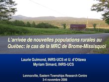 L arrivée de nouvelles populations rurales au Québec: le cas de la MRC de Brome-Missisquoi