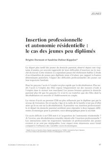 Insertion professionnelle et autonomie résidentielle : le cas des jeunes peu diplômés - article ; n°1 ; vol.337, pg 97-120