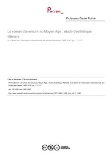 Le roman d aventure au Moyen Age : étude d esthétique littéraire - article ; n°1 ; vol.40, pg 111-127