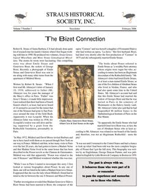 STRAUS HISTORICAL SOCIETY, INC. The Bizet Connection