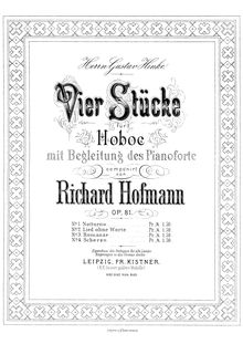 Partition de piano, 4 Stücke für hautbois und Piano, Hofmann, Richard par Richard Hofmann