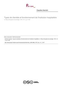 Types de clientèle et fonctionnement de l institution hospitalière - article ; n°1 ; vol.14, pg 41-59