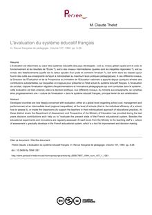 L évaluation du système éducatif français - article ; n°1 ; vol.107, pg 5-28