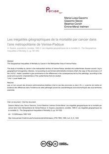 Les inégalités géographiques de la mortalité par cancer dans l aire métropolitaine de Venise-Padoue - article ; n°3 ; vol.8, pg 541-552