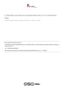 Résultats de l élection présidentielle des 5 et 19 décembre 1965 - article ; n°1 ; vol.16, pg 190-191