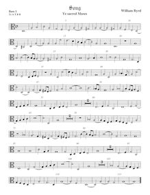 Partition viole de basse 1, alto clef, Ye sacré Muses, Byrd, William