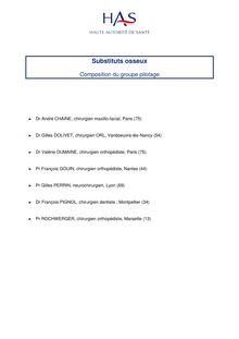 Évaluation des substituts osseux - Composition du groupe de travail Substituts osseux - pilotage